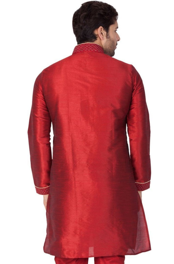Vastramay Men's Maroon Silk Blend Kurta - PUSHMYCART