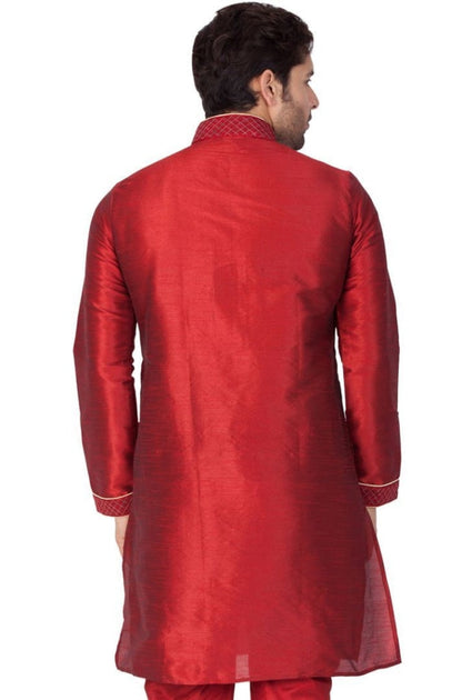 Vastramay Men's Maroon Silk Blend Kurta - PUSHMYCART