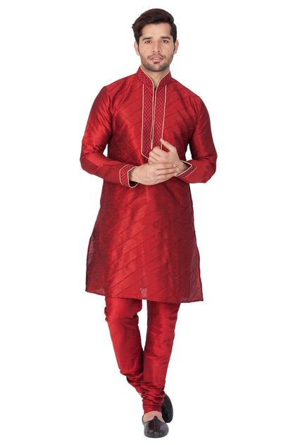 Vastramay Men's Maroon Silk Blend Kurta - PUSHMYCART