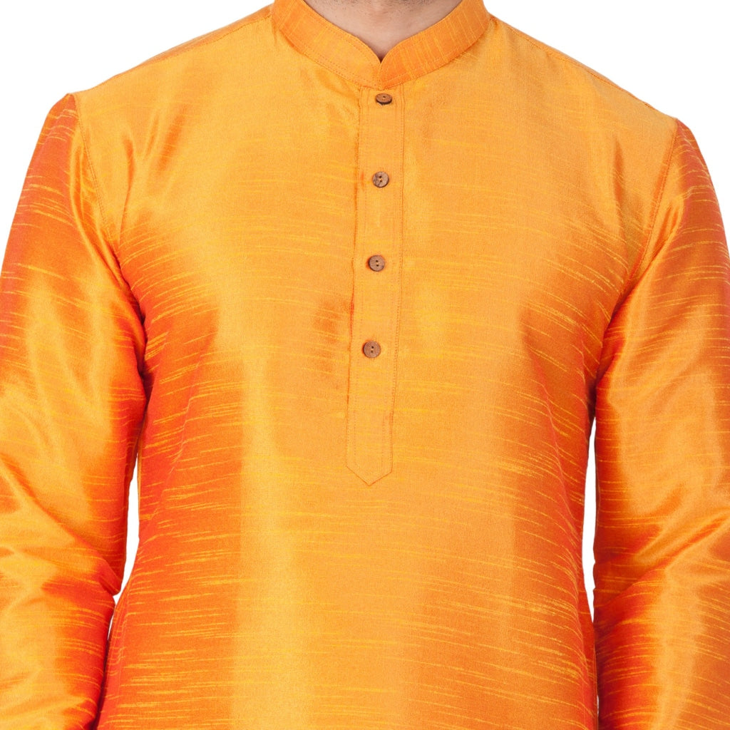 Vastramay Men's Orange Cotton Silk Blend Kurta and Pyjama Set - PUSHMYCART