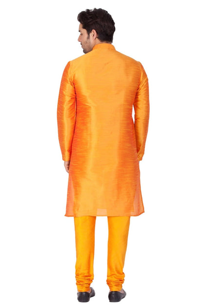 Vastramay Men's Orange Cotton Silk Blend Kurta and Pyjama Set - PUSHMYCART