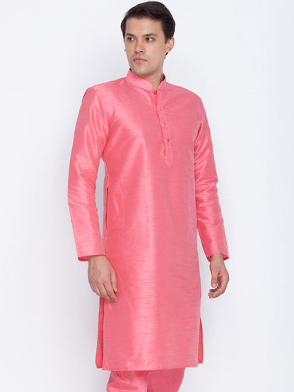 Vastramay Men's Pink Cotton Silk Blend Kurta - PUSHMYCART