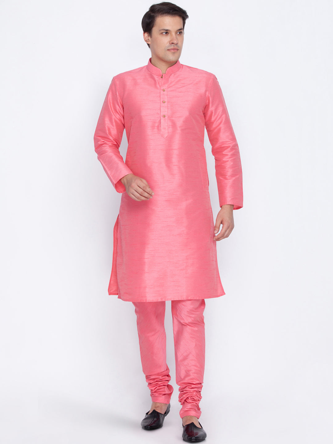 Vastramay Men's Pink Cotton Silk Blend Kurta - PUSHMYCART