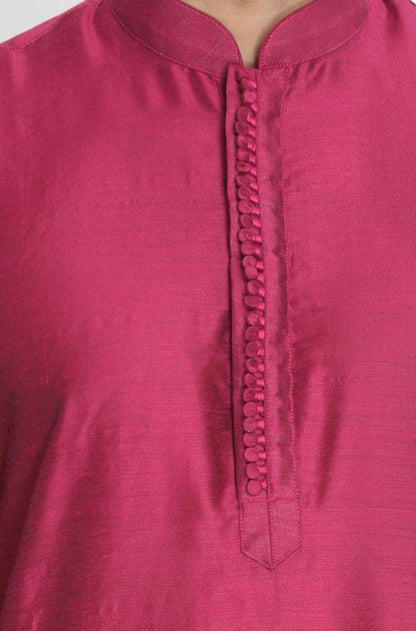 Vastramay Men's Fuchsia Cotton Silk Blend Kurta - PUSHMYCART