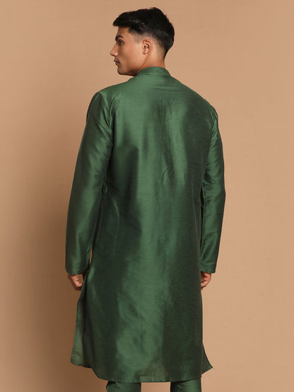Vastramay Men's Green Cotton Silk Blend Kurta - PUSHMYCART