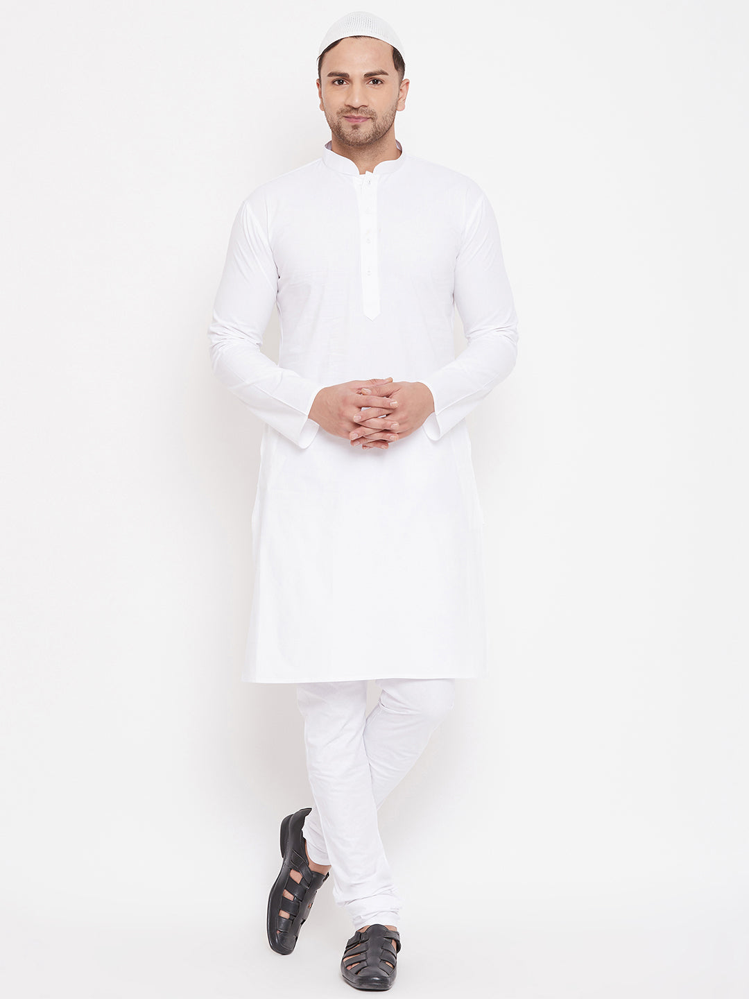 vastramay mens white cotton blend kurta pyjama set