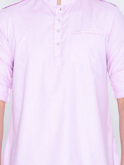 VASTRAMAY Men's Pink Cotton Short Kurta - PUSHMYCART