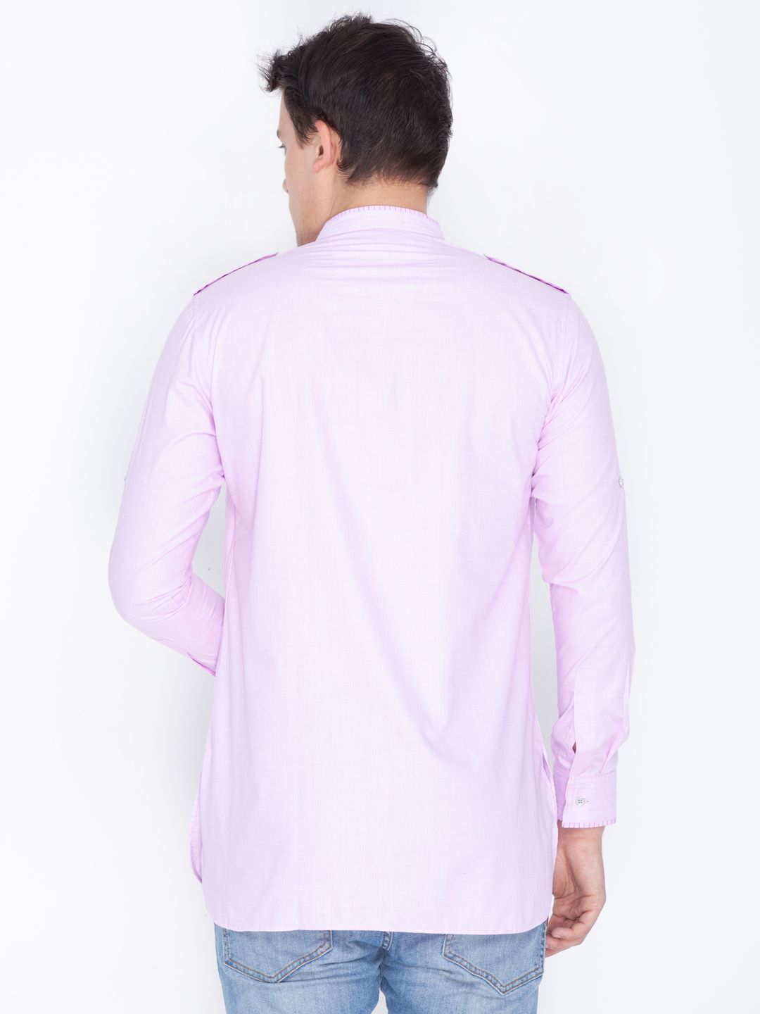 VASTRAMAY Men's Pink Cotton Short Kurta - PUSHMYCART
