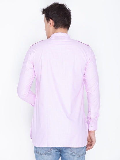 VASTRAMAY Men's Pink Cotton Short Kurta - PUSHMYCART