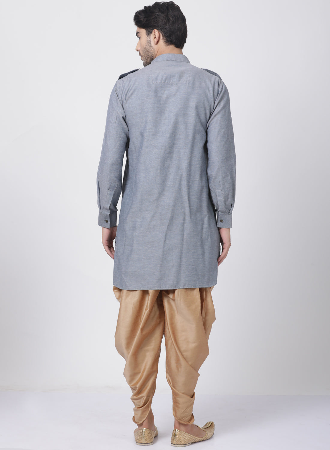 VASTRAMAY Men's Grey Cotton Kurta and Dhoti Pant Set - PUSHMYCART
