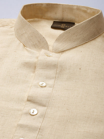 Vastramay Men Cream Pure Cotton Kurta with Mundu - PUSHMYCART