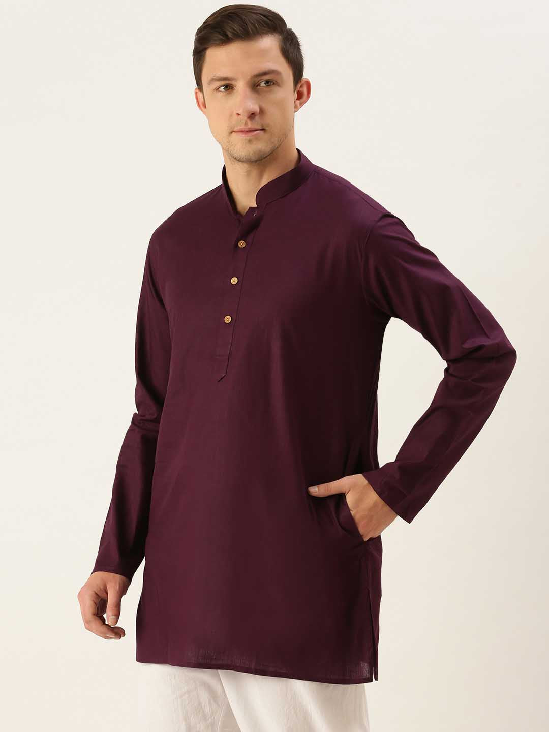 Vastramay Men's Purple Cotton Kurta - PUSHMYCART