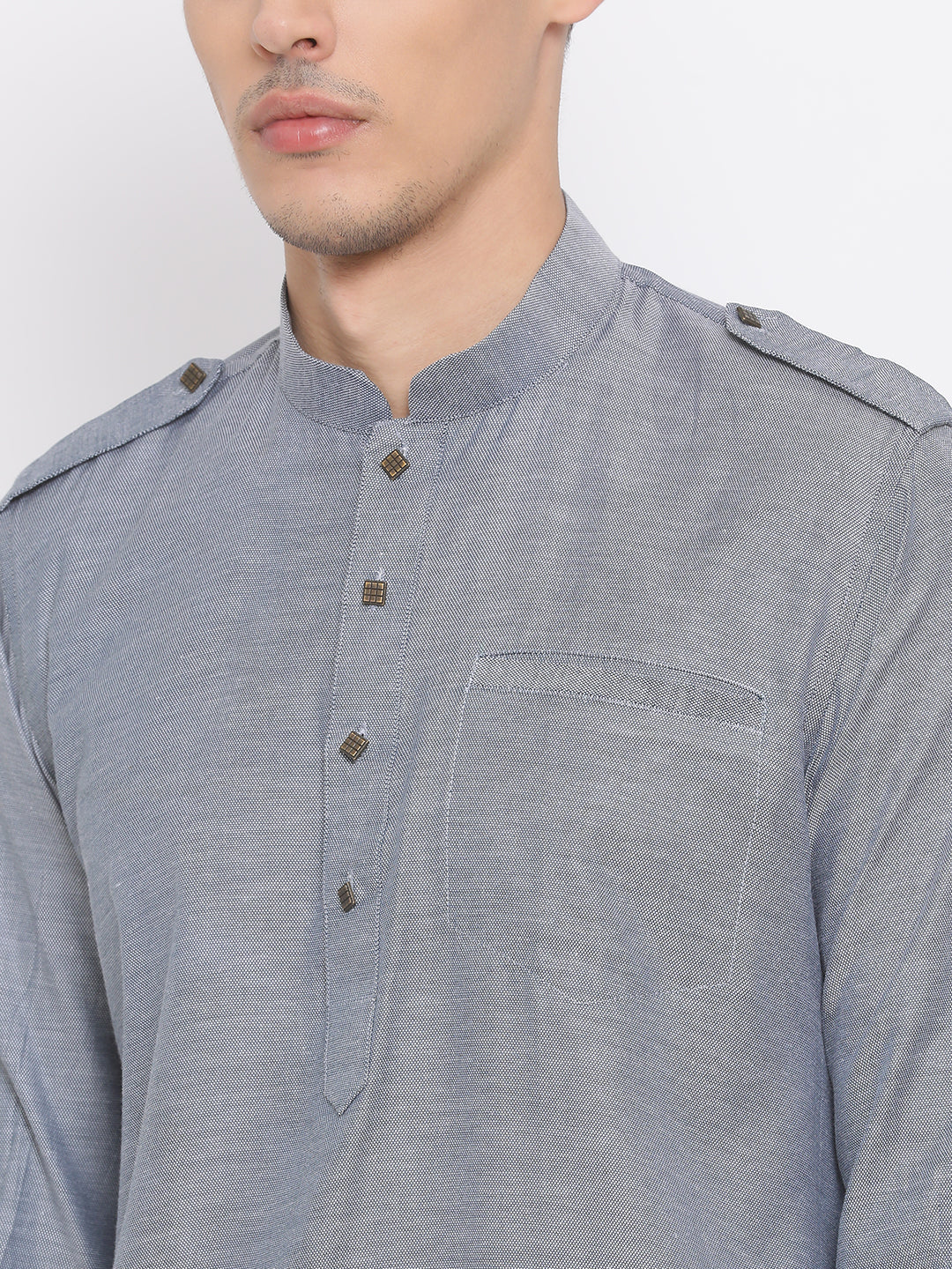  mens blue cotton blend kurta and dhoti set