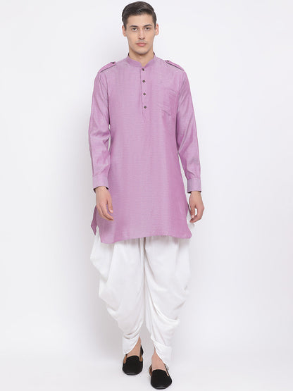  mens grey cotton blend kurta and black dhoti set