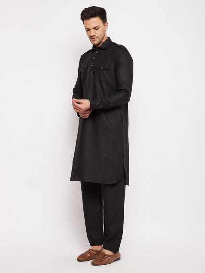 Vastramay Men's Black Pathani Suit Set - PUSHMYCART