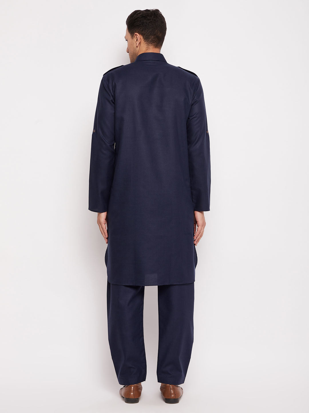 Vastramay Men's Blue Pathani Suit Set - PUSHMYCART