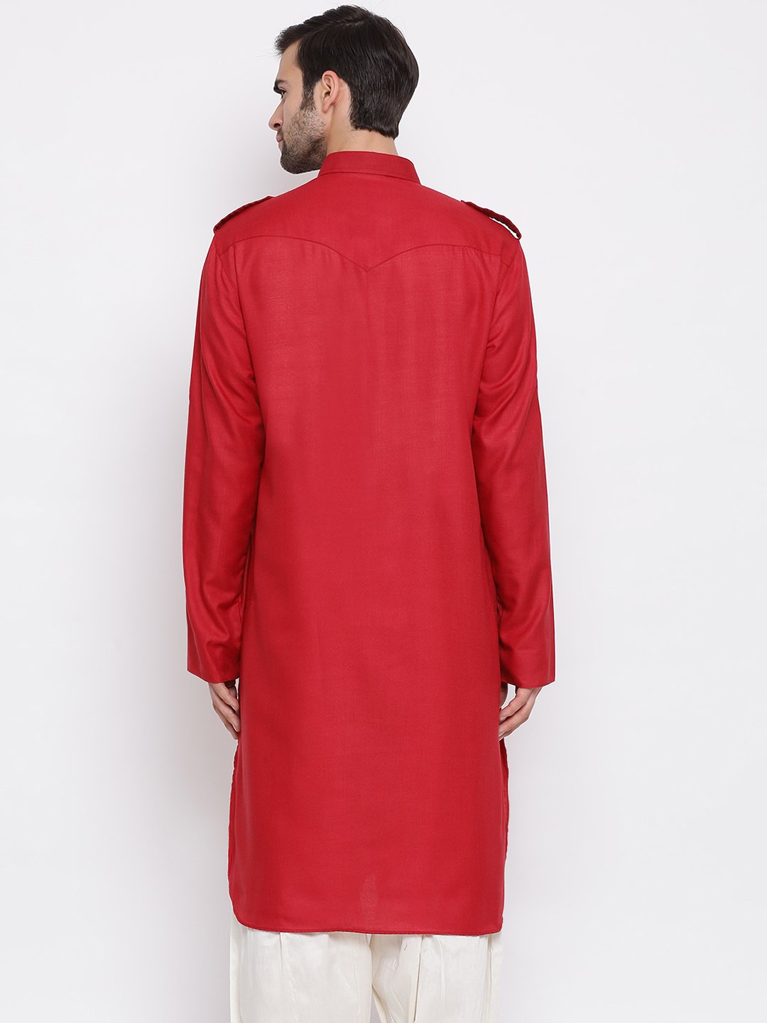 Vastramay Men's Maroon Cotton Blend Pathani Style Kurta - PUSHMYCART