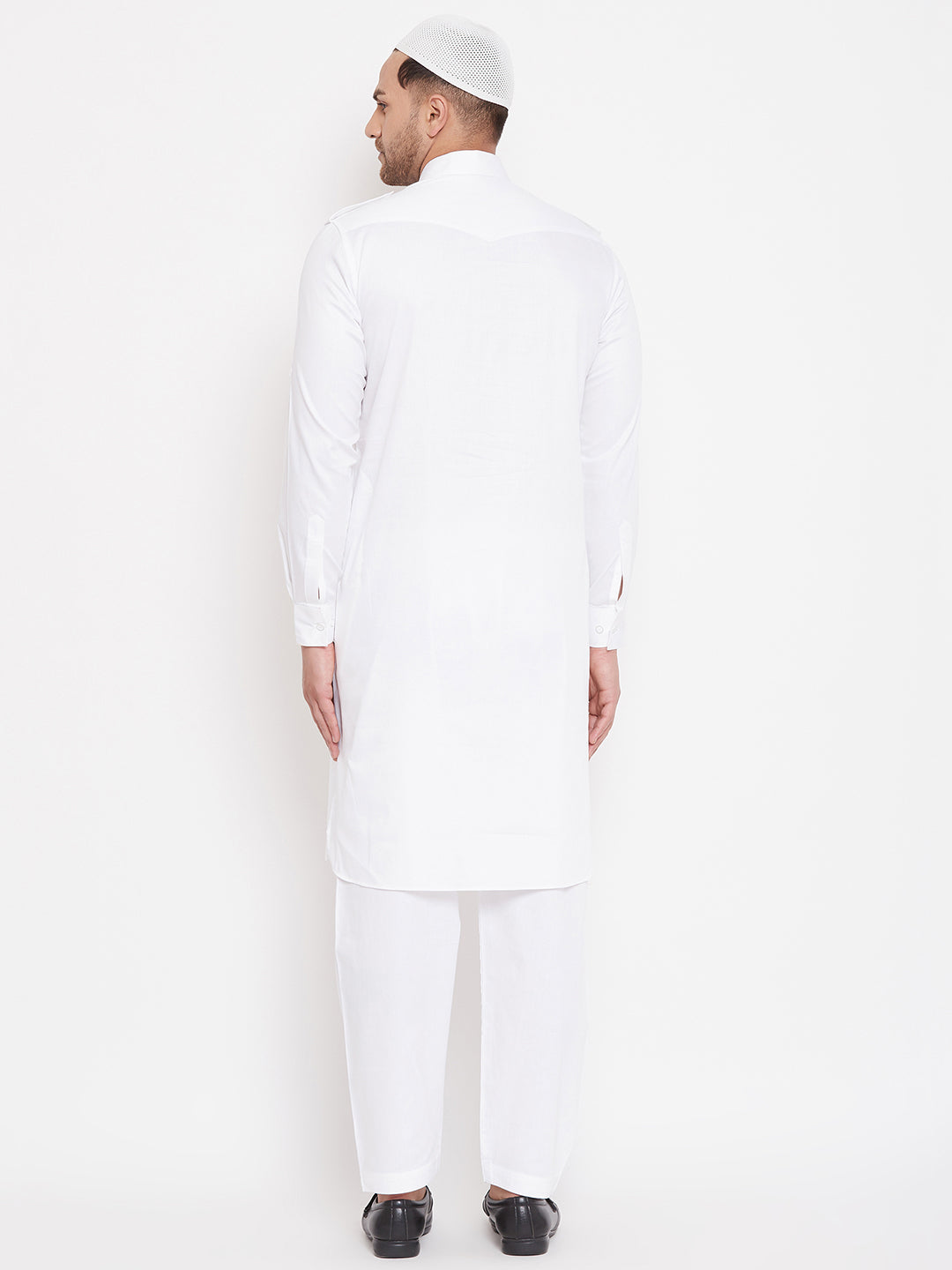 vastramay mens white cotton blend pathani kurta set