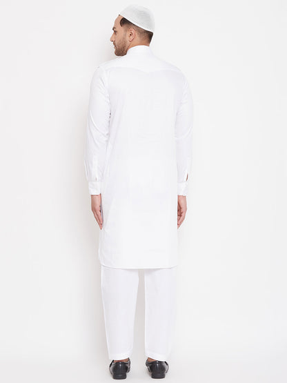 vastramay mens white cotton blend pathani kurta set
