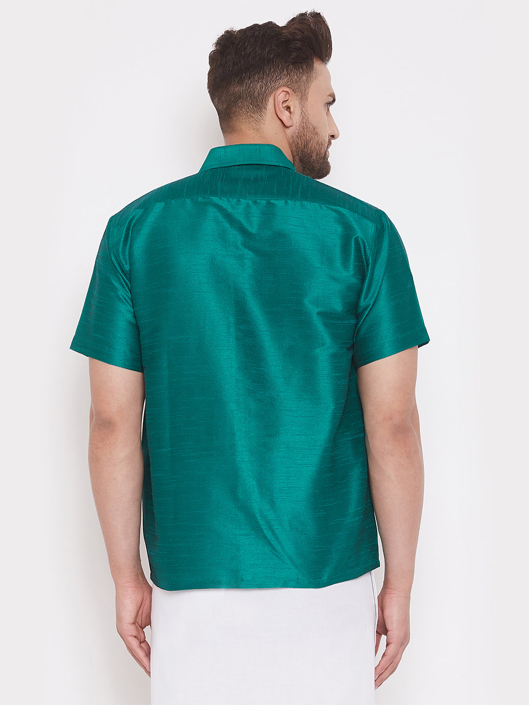 Vastramay Men's Green Silk Blend Ethnic Shirt - PUSHMYCART