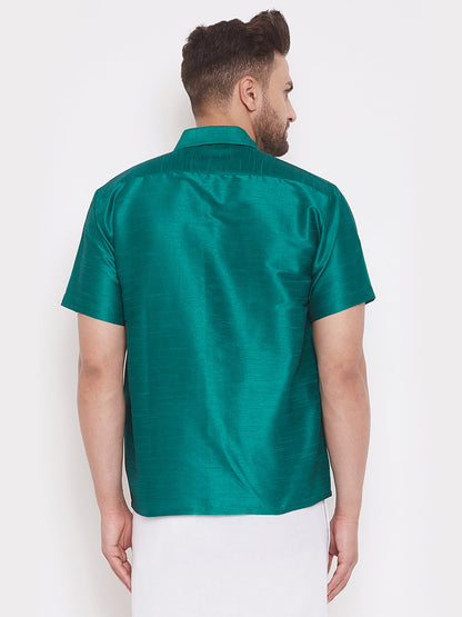 Vastramay Men's Green Silk Blend Ethnic Shirt - PUSHMYCART