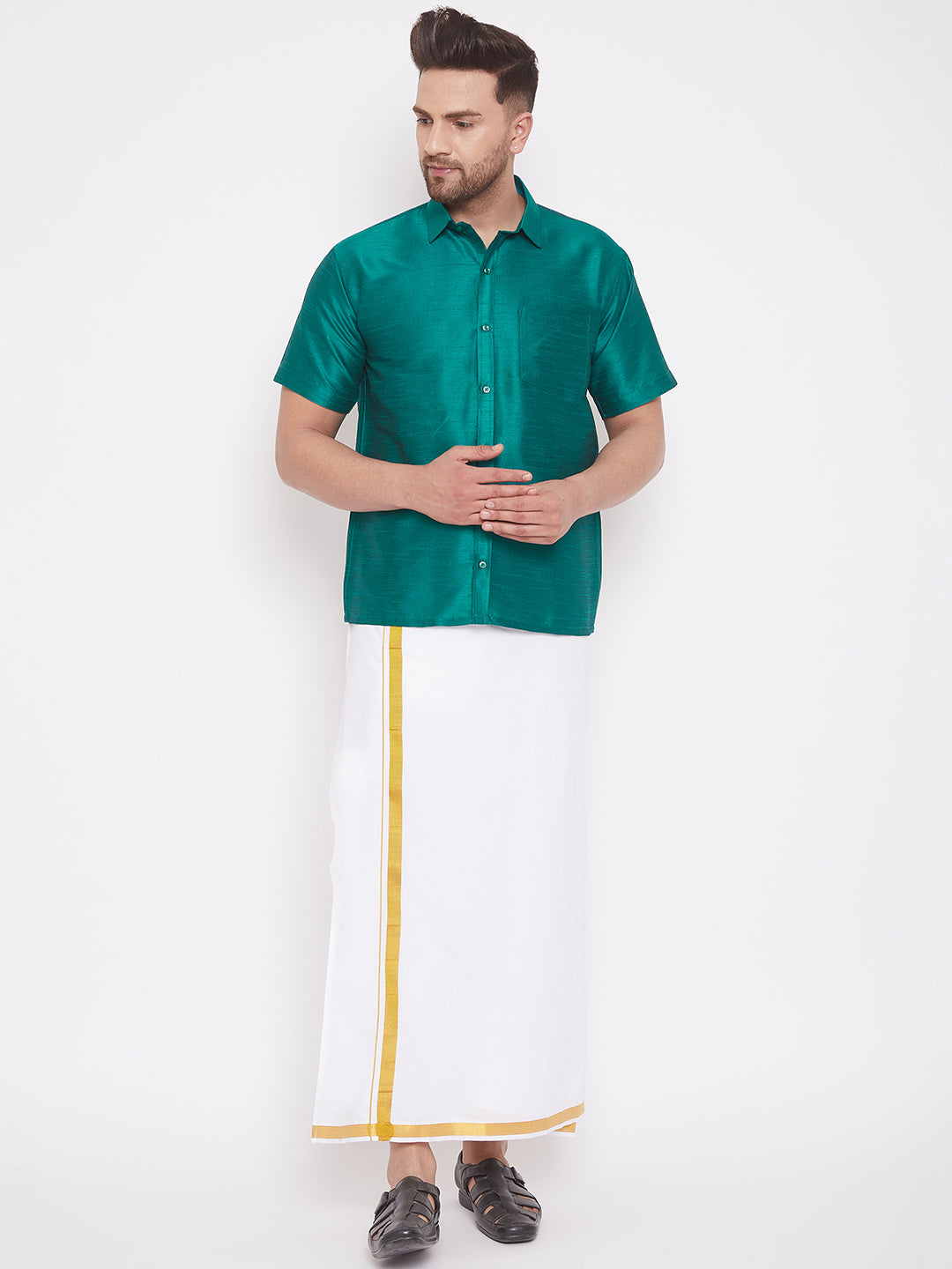 Vastramay Men's Green Silk Blend Ethnic Shirt - PUSHMYCART
