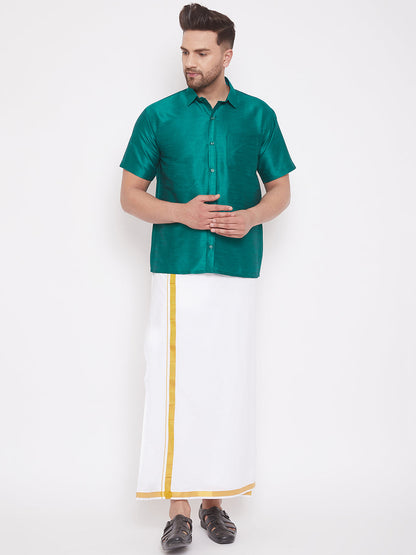 Vastramay Men's Green Silk Blend Ethnic Shirt - PUSHMYCART