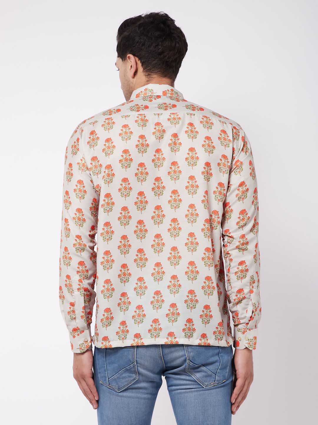 Vastramay Men's Multicolor-Base-Beige Ethnic Shirt - PUSHMYCART