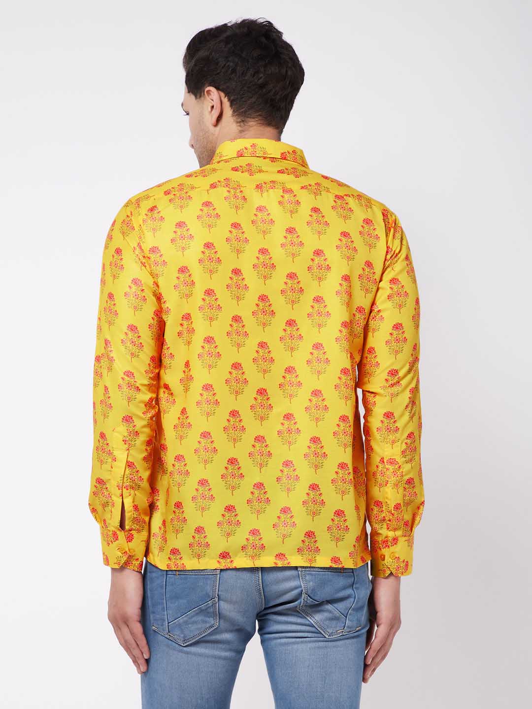 Vastramay Men's Multicolor-Base-Orange Ethnic Shirt - PUSHMYCART