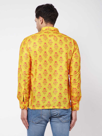 Vastramay Men's Multicolor-Base-Orange Ethnic Shirt - PUSHMYCART