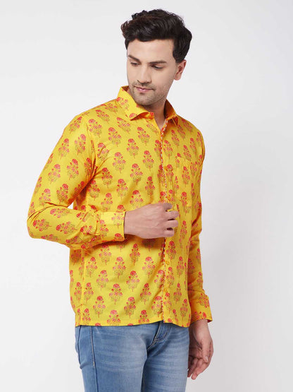 Vastramay Men's Multicolor-Base-Orange Ethnic Shirt - PUSHMYCART