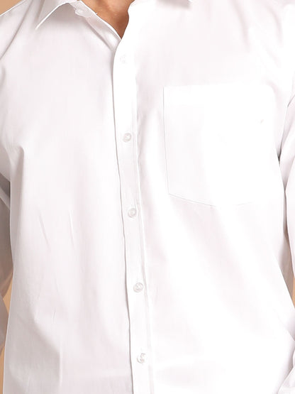Vastramay Men's White Pure Cotton Shirt And Mundu Set - PUSHMYCART