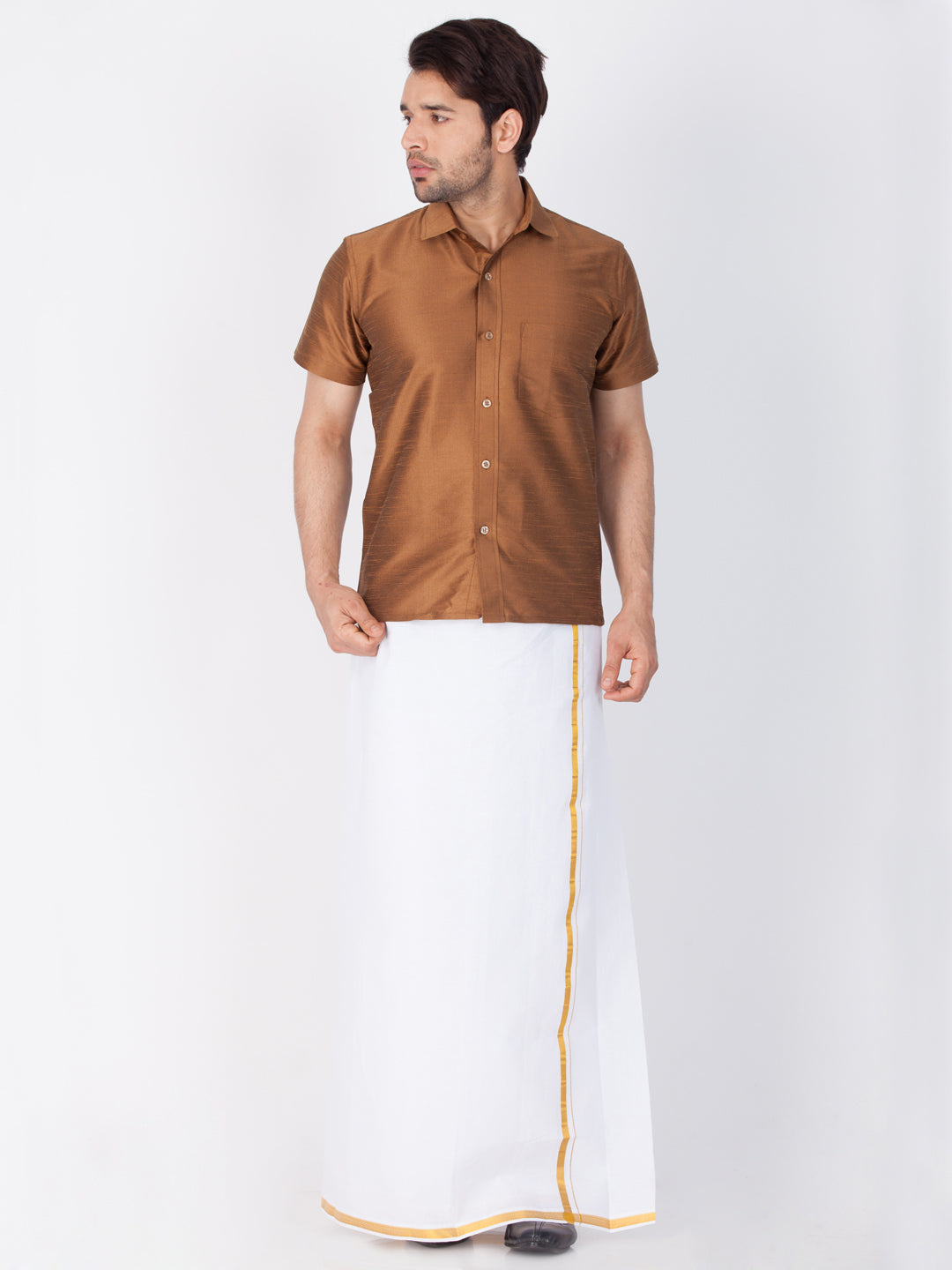 Vastramay Men's Brown Silk Blend Ethnic Shirt - PUSHMYCART