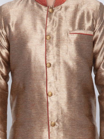 VASTRAMAY Men's Gold Cotton Silk Blend Sherwani Set - PUSHMYCART