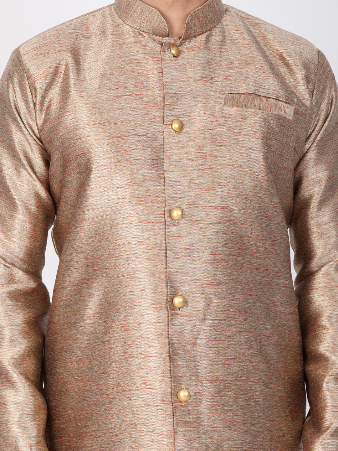 VASTRAMAY Men's Gold Cotton Silk Blend Sherwani Set - PUSHMYCART