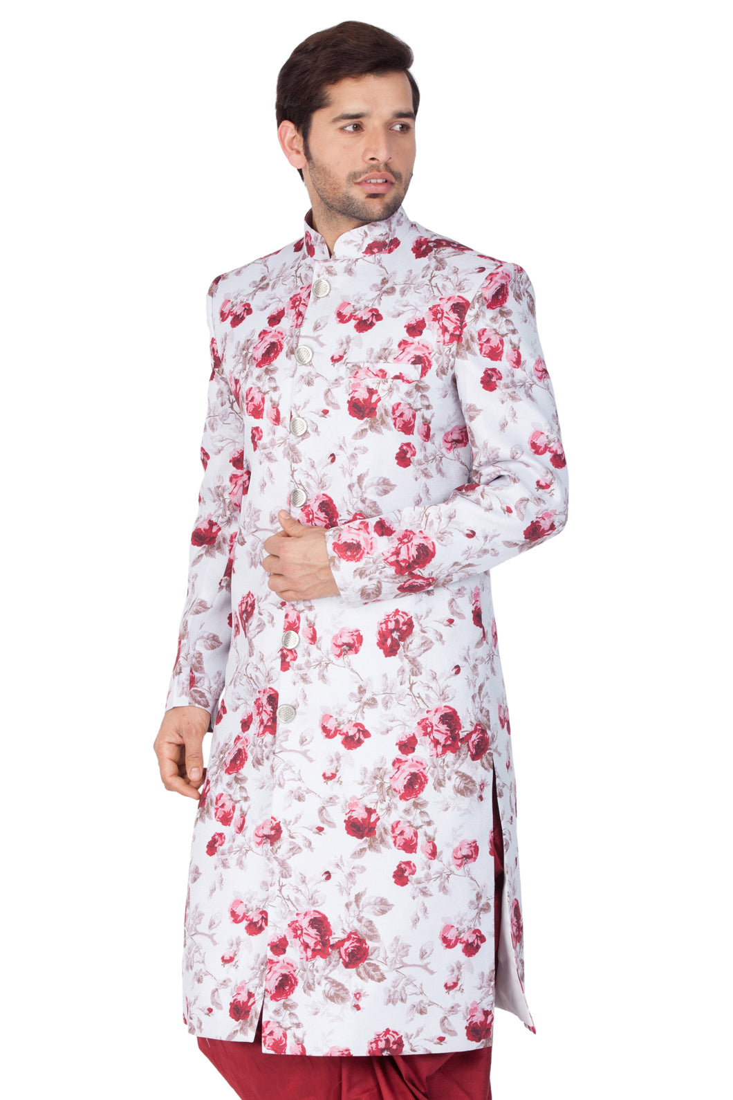 Vastramay Men's Multicolor Cotton Blend Sherwani Only Top - PUSHMYCART