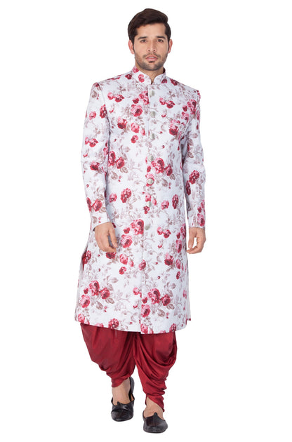 Vastramay Men's Multicolor Cotton Blend Sherwani Only Top - PUSHMYCART