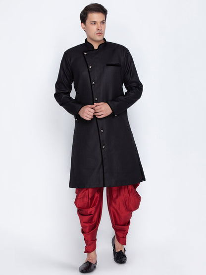 Vastramay Cotton Blend Black Baap Beta Sherwani Set - PUSHMYCART