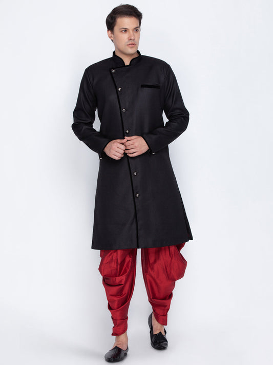 Vastramay Cotton Blend Black Baap Beta Sherwani Set - PUSHMYCART