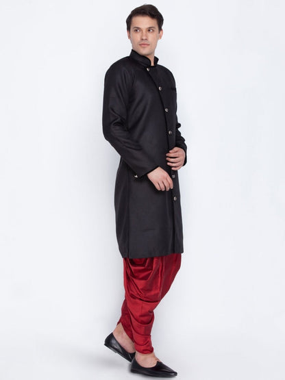Vastramay Vastramay Men's Black Cotton Blend Sherwani Set - PUSHMYCART