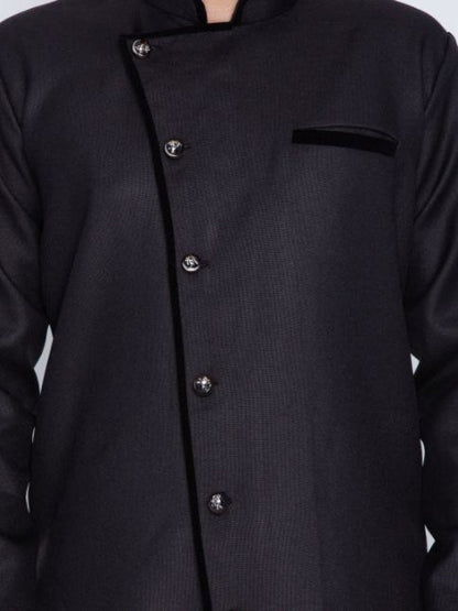 Vastramay Vastramay Men's Black Cotton Blend Sherwani Set - PUSHMYCART