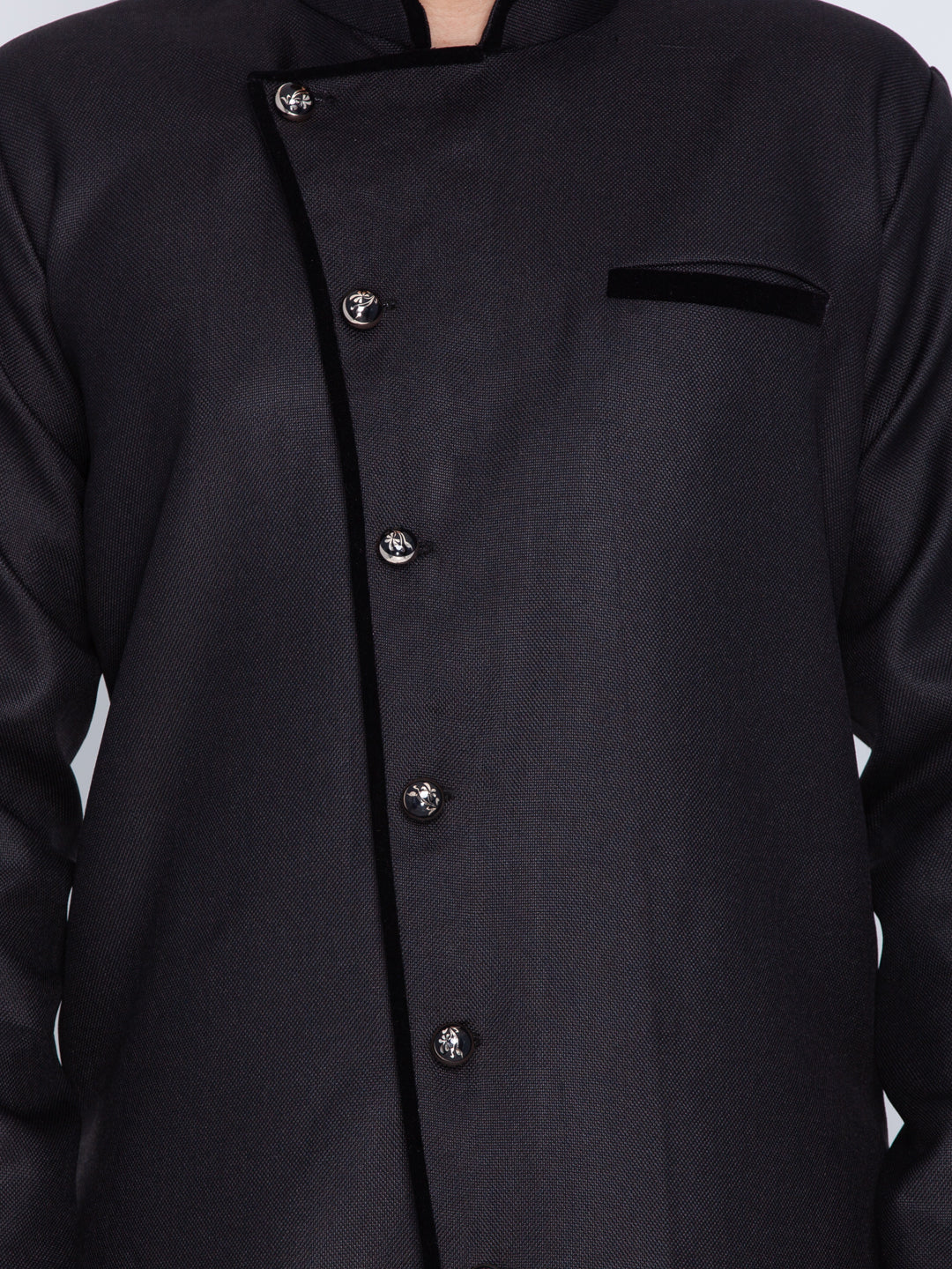 Vastramay Cotton Blend Black Baap Beta Sherwani Set - PUSHMYCART