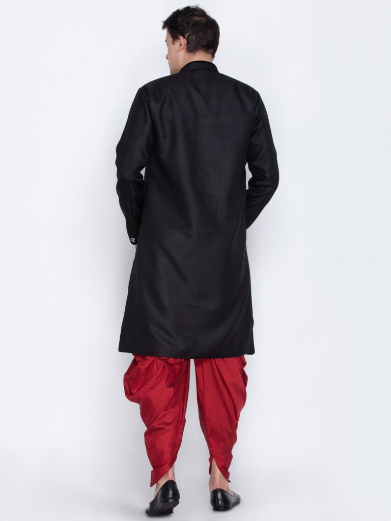 Vastramay Vastramay Men's Black Cotton Blend Sherwani Set - PUSHMYCART