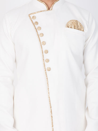 Vastramay Men's White And Gold Cotton Blend Sherwani Set - PUSHMYCART