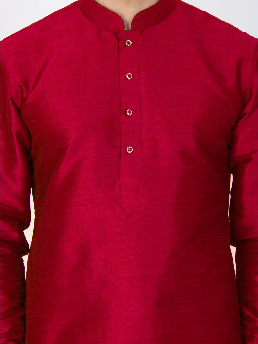 Vastramay Men's Maroon Silk Blend Curved Kurta Dhoti Set - PUSHMYCART