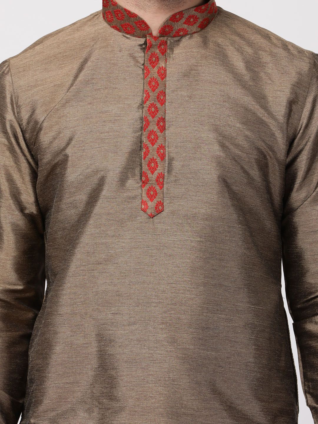Vastramay Men's Bronze and Maroon Toned Silk Blend Kurta - PUSHMYCART