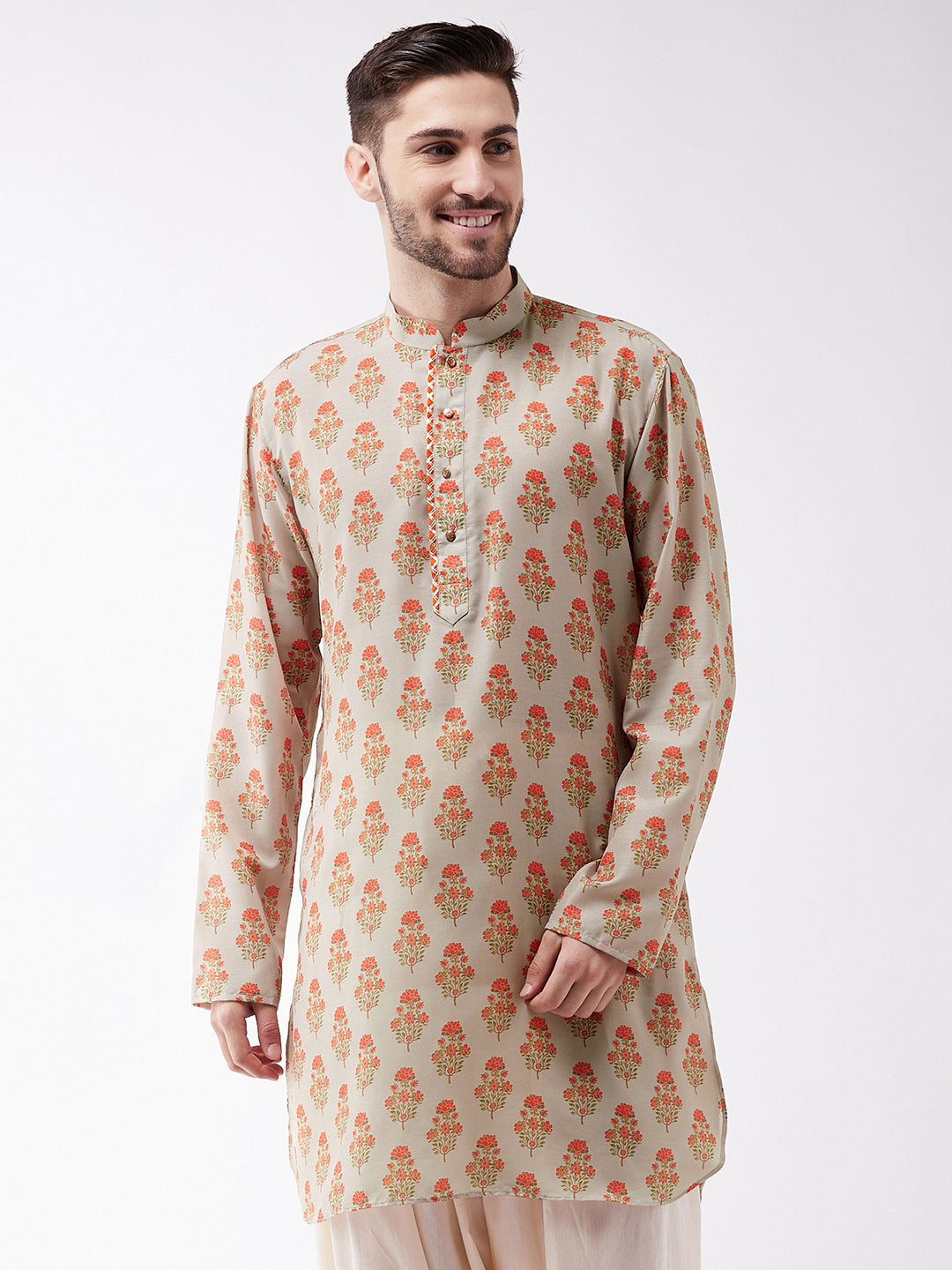 vastramay mens multicolor base cream muslin cotton kurta