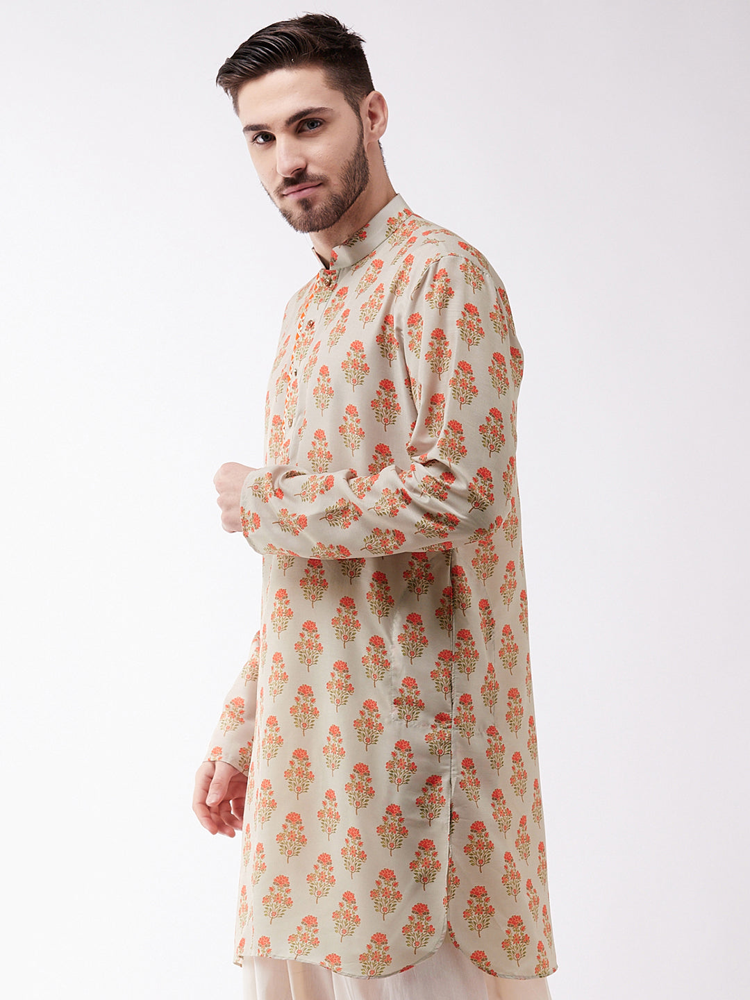 vastramay mens multicolor base cream muslin cotton kurta