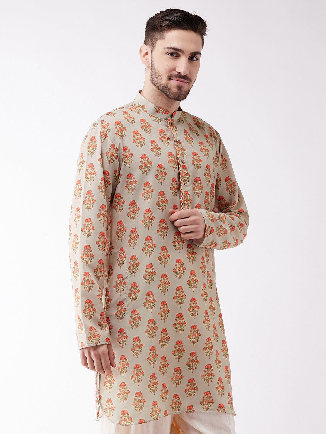 vastramay mens multicolor base cream muslin cotton kurta