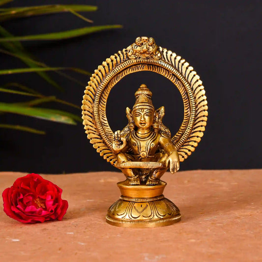 Vedansh Craft Brass Lord Ayyappa Superfine Idol with Frame 6 Inch
